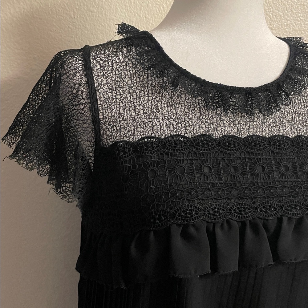 ZARA Black Lace Chiffon Ruffle Top | Coquette Gothic Sheer Blouse - Picture 4 of 8